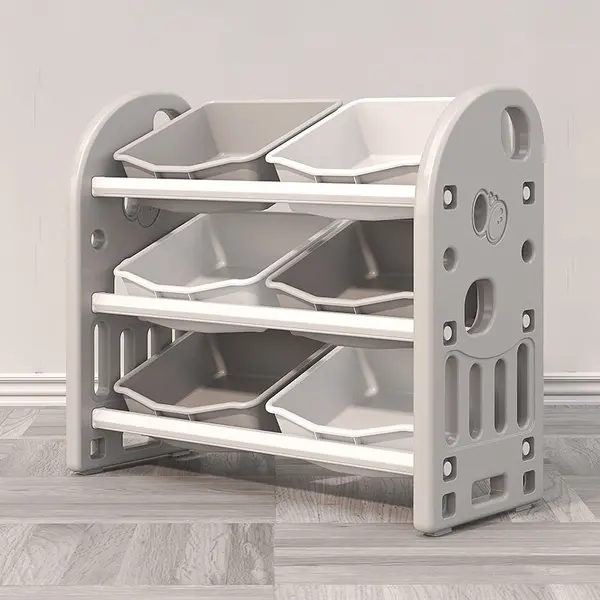 Organizator pentru jucarii Nichiduta Garden Butterfly Grey, cu 3 nivele si 6 cutii depozitare, margini rotunjite, 77x66x32 cm