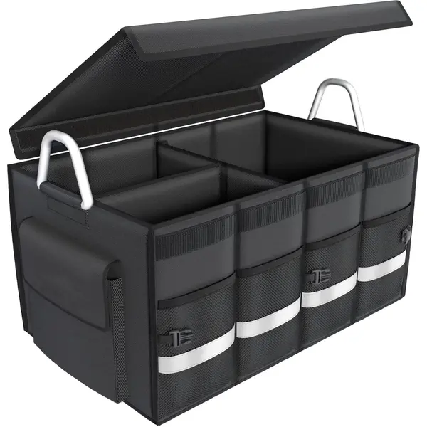 Organizator portbagaj auto, NewEvo, geanta multifunctionala, pliabil, 3 compartimente, impermeabil cu manere din aluminiu, banda reflectorizanta, 60 X