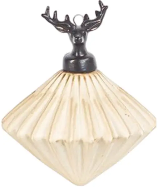 Ornament de Crăciun din porțelan Eurolamp - Ceapă cu ren, 8 cm, vintage alb
