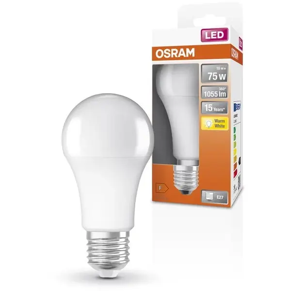 OSRAM Bec LED Osram LED STAR A75 E27, 10W (75W), 1055 lm, lumina calda (2700K), clasa energetica F