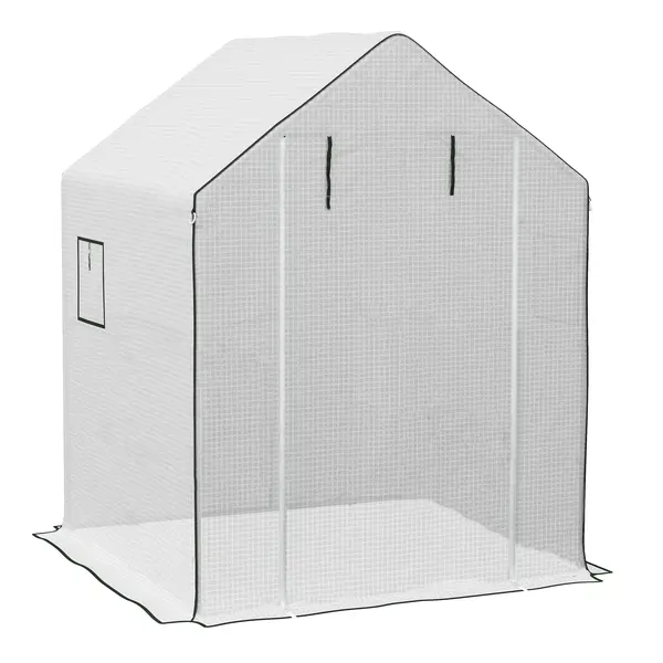 Outsunny Acoperiș de Înlocuire pentru Seră Walk-in din PE cu Ușă Rulabilă și Ferestre, 140 x 143 x 190cm, Alb | Aosom Romania