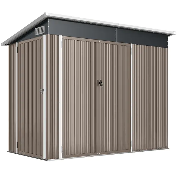 Outsunny Adăpost de grădină din metal căsuță exterioară trei uși blocabile acoperiș înclinat ventilații 234x132x185cm gri | Aosom Romania
