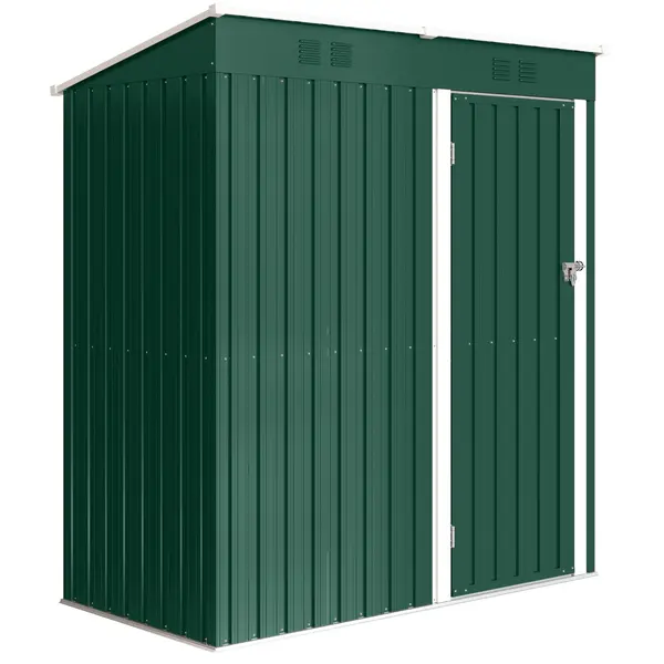 Outsunny Adăpost de Grădină Exterior 1,37 m² 163x90x179 cm cu Ușă cu Încuietoare și Fante de Ventilație Verde | Aosom Romania