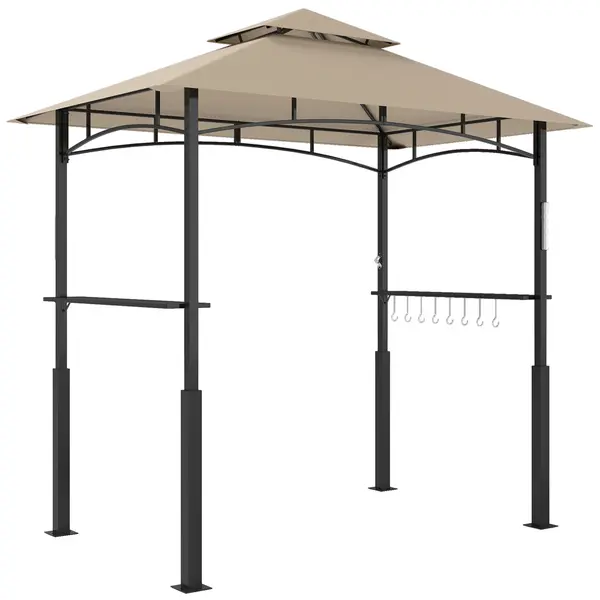Outsunny Adăpost pentru grătar cu acoperiș dublu adăpost de grădină cu lumină LED 240 x 150 x 250 cm kaki | Aosom Romania
