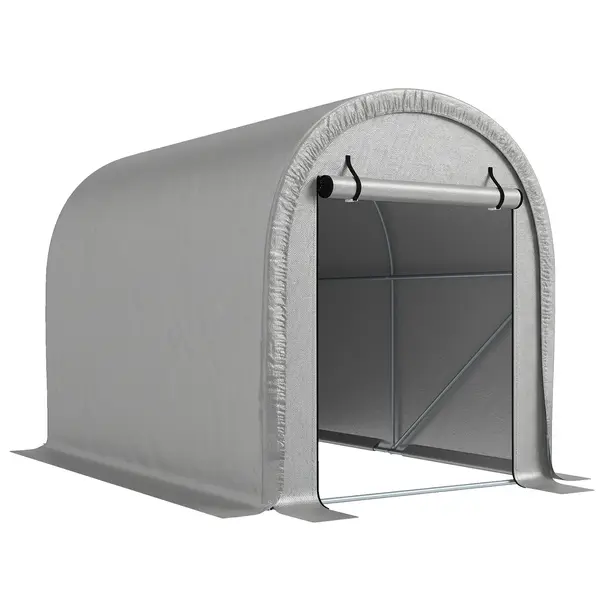 Outsunny Adăpost portabil 244 x 152 cm, cort pentru biciclete rezistent la apă cu ușă cu fermoar rulabil și cadru din oțel galvanizat, Gri deschis | Aosom Romania