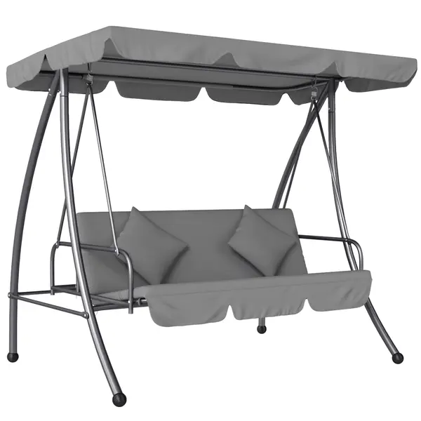 Outsunny Balansoar de grădină convertibil 3 locuri Înclinare Acoperiș reglabil Saltea 200 x 125 x 170 cm metal Polyester Gri deschis | Aosom Romania