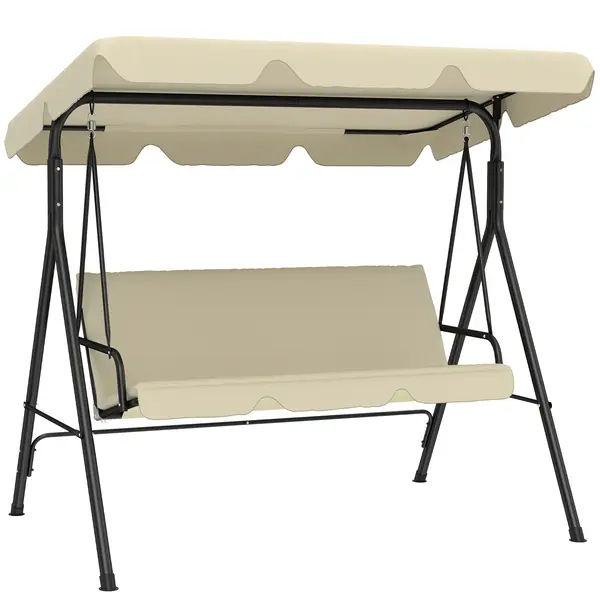 Outsunny Balansoar de grădină exterior Balansoar 3 locuri cu toldă reglabilă și cadru din oțel 172x118x153 cm bej | Aosom Romania