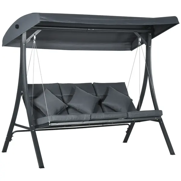 Outsunny Balansoar pentru Exterior de Grădină cu 3 Locuri și Acoperiș Reglabil, Perne Decorative, 202x115x168 cm, Gri | Aosom Romania
