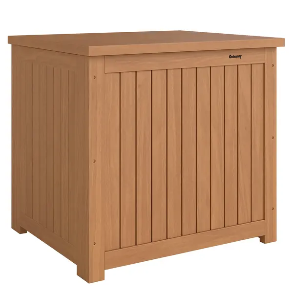 Outsunny Bancă de Exterior 130L, Capac, Cutie Lemn cu Balamale și Curea | Aosom Romania
