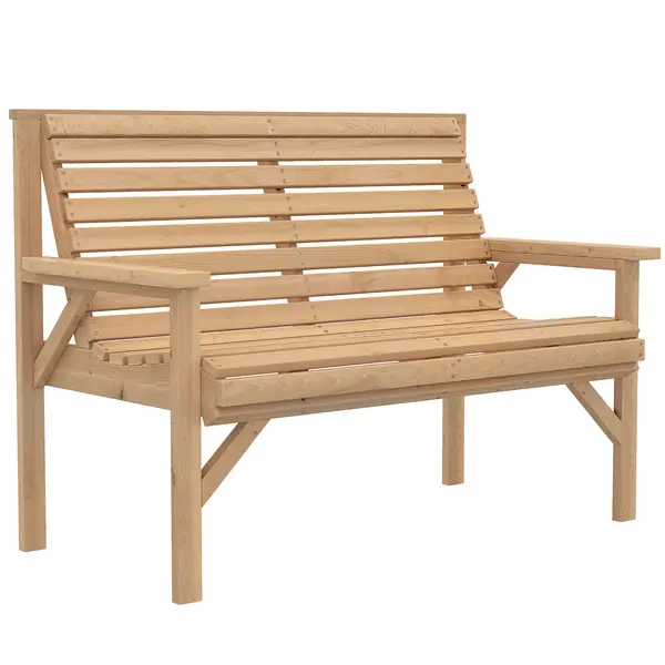 Outsunny Bancă de grădină 2 locuri din lemn, bancă cu șipci cu cotiere și spătar, mobilier exterior pentru balcon, terasă, grădină | Aosom Romania
