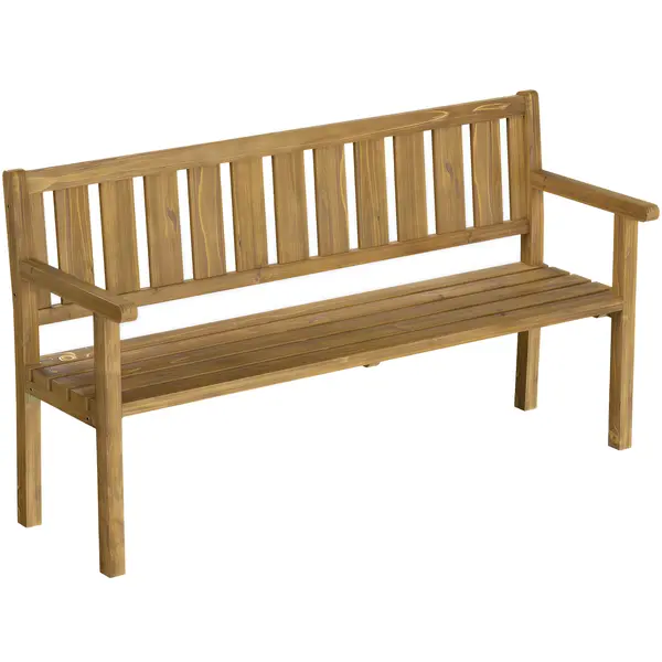 Outsunny Bancă de grădină 3 locuri rezistentă la intemperii, bancă din lemn cu spătar și cotiere, șezut din lemn, capacitate 360 kg Teak | Aosom Romania