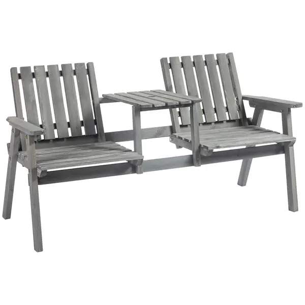 Outsunny Bancă de grădină cu masă, Set de scaune, Mobilier de grădină, cu orificiu pentru umbrelă, bancă, 2 scaune, lemn masiv, Gri, 152 x 70 x 83 cm | Aosom Romania