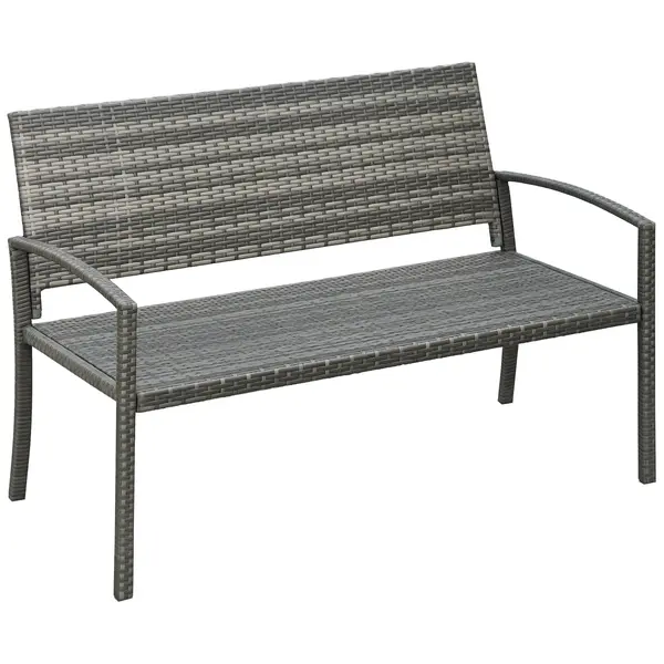 Outsunny Banca de grădină, în stil poliratan, cu cadru din oțel, pentru 2 persoane, gri, 122 x 60 x 85cm | Aosom Romania