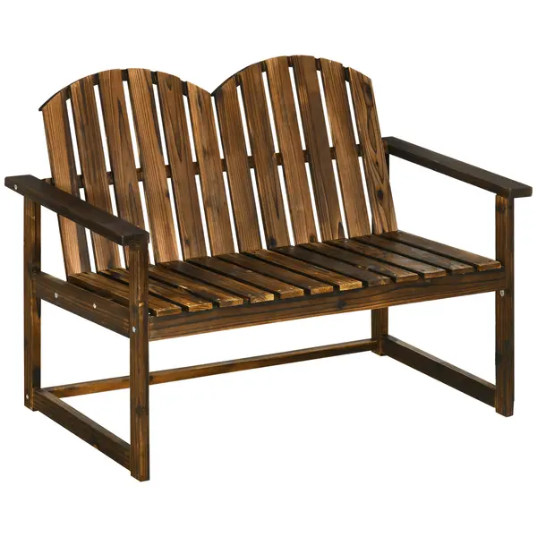 Outsunny Bancă de grădină pentru 2 persoane, design rustic, lemn de pin, 114x63x86 cm | Aosom Romania