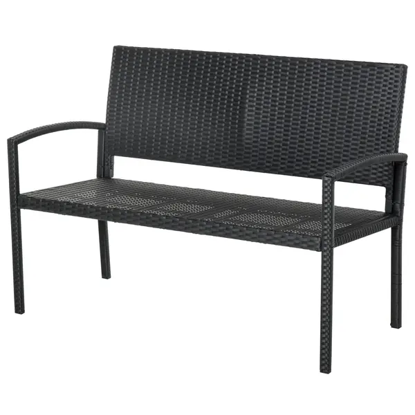 Outsunny Banca de Gradina si de Exterior din Ratan Banca din Ratan Negru 2 Locuri, 122x60x87cm