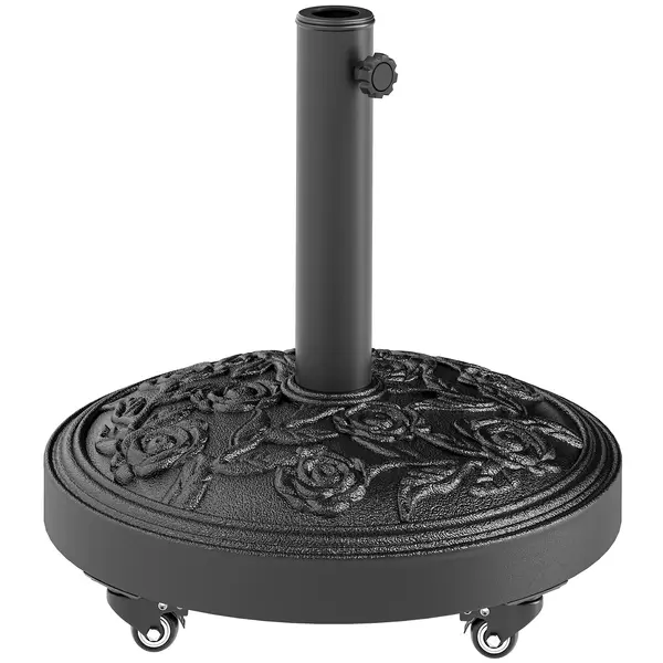 Outsunny Bază pentru umbrelă, soclu exterior din rășină 21 kg, pentru catarg Ø 32/38/48 mm, cu roți, Ø 49 x 42 cm, negru | Aosom Romania