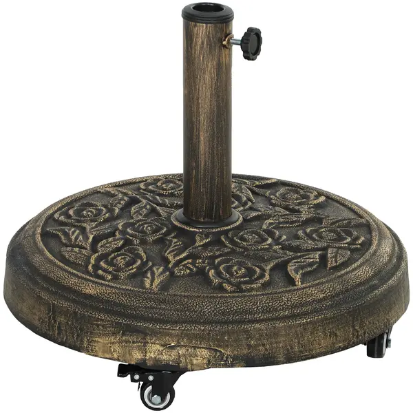 Outsunny Bază Rotundă pentru Umbrelă de Exterior, 21 kg, Bază din Rășină cu Roți și Suport pentru Umbrele de 3,3 cm/3,8 cm/4,8 cm, pentru Grădină, Terasă, Piscină, Bronz | Aosom Romania