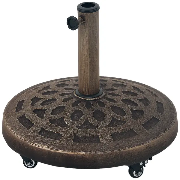 Outsunny Bază Rotundă pentru Umbrelă de Terasă cu Roți, Bază din Rășină de 21 kg, Suport Robust pentru Stâlpi de 3,3/3,8/4,8 cm pentru Exterior, Grădină, Marginea Piscinei, Bronz | Aosom Romania