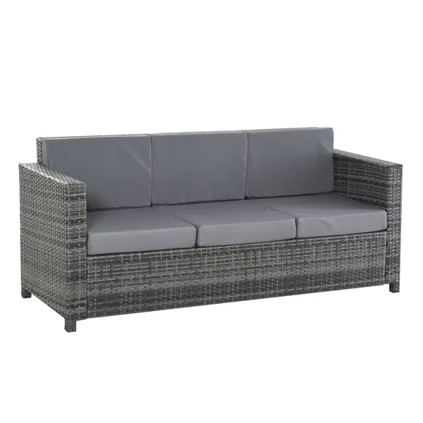 Outsunny Canapea de Exterior cu 3 Locuri din Ratan PE, Canapea cu Perne Detasabile și Structură Metalică pentru Grădină, Terasă și Balcon, 185x70x80 cm, Gri | Aosom Romania