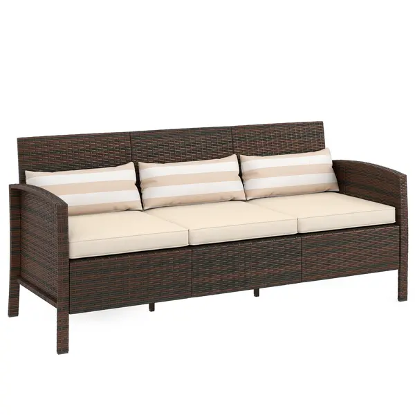 Outsunny Canapea de exterior cu 3 locuri, din ratan PE, cu perne confortabile și detașabile, 173x68x78 cm, maro | Aosom Romania