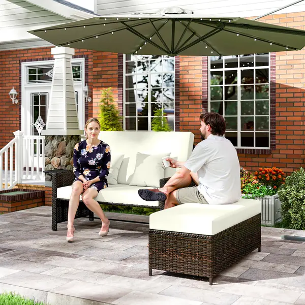 Outsunny Canapea de Gradina cu Banca Mobilier de Gradina din Ratan Maro | Aosom Romania
