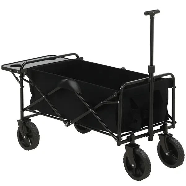 Outsunny Cărucior de Grădină Pliabil 4 Roți material textil detasabil mânecă telescopică Inclinație reglabilă Tavă Rabatabilă negru | Aosom Romania