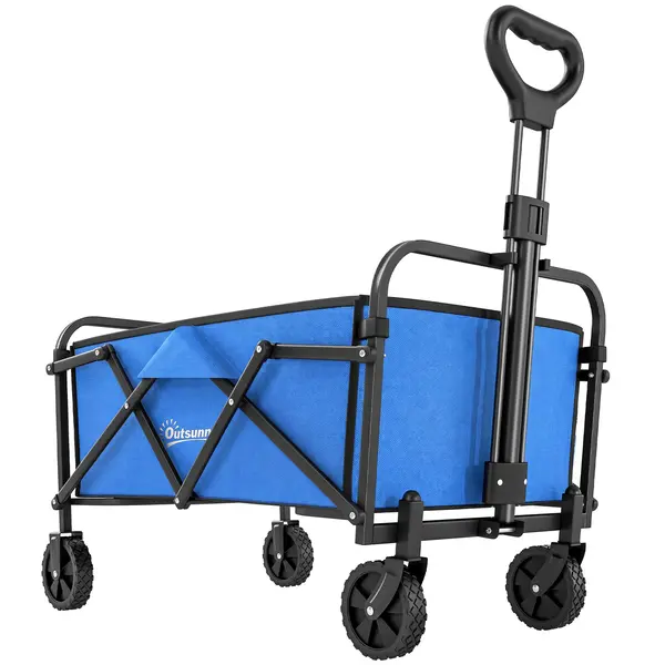 Outsunny Cărucior de grădină pliabil cu roţi mâner reglabil sarcină 68 kg pentru campanie cumpărături 81x45x89 cm albastru | Aosom Romania
