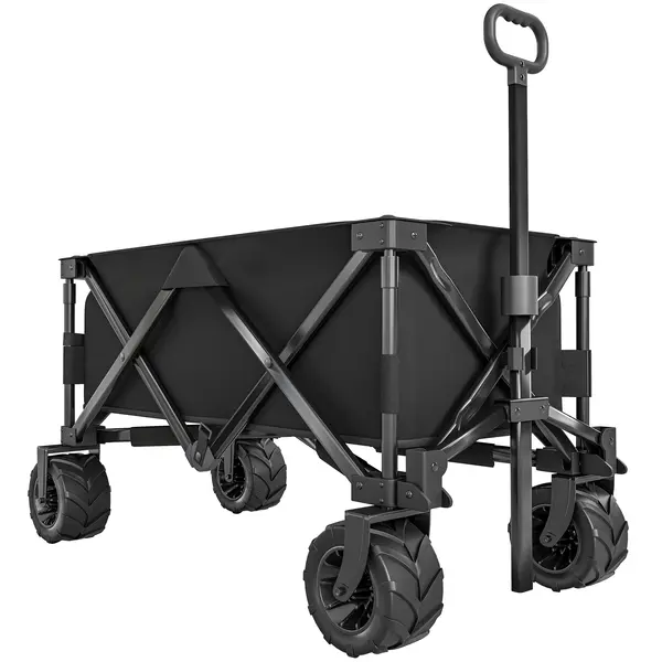 Outsunny Carucior plaja pliabil cu roti fata pivotante 360° si maner telescopic 108x55x55 cm negru | Aosom Romania