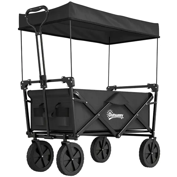 Outsunny Cărucior Pliabil de Exterior cu Copertină Detașabilă, Rezistent pentru Grădină și Camping, cu Maner Telescopic | Aosom Romania