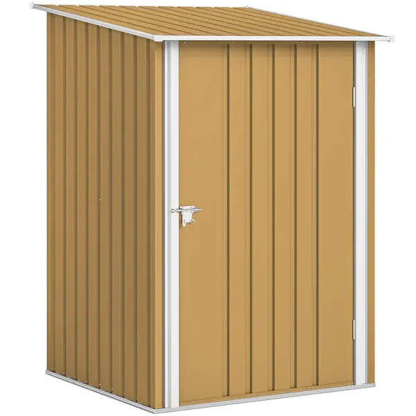 Outsunny Căsuță de Grădină 0.92m² din Oțel Galvanizat, Depozit pentru Unelte cu Ușă Blocabilă, Acoperiș Înclinat, 100x104x160 cm, Galben | Aosom Romania
