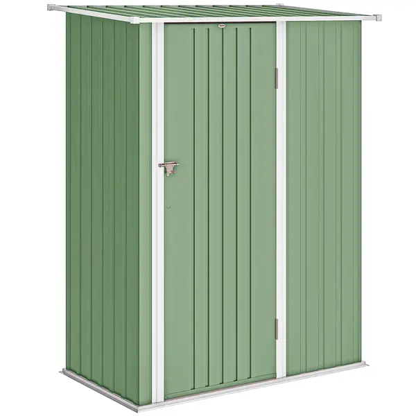 Outsunny Căsuță de Grădină 1.07m² din Oțel Galvanizat, Magazie pentru Unelte cu Ușă Blocabilă și Acoperiș Înclinat, 142x86x189 cm, Verde Deschis | Aosom Romania