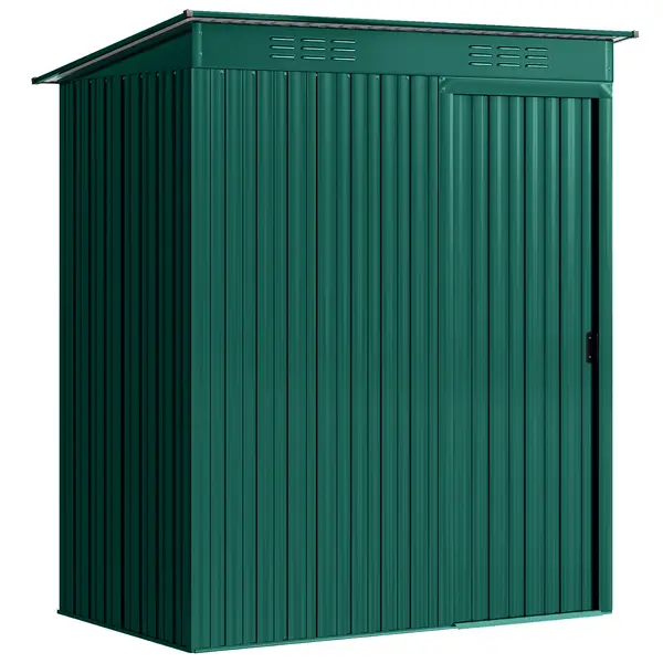 Outsunny Căsuță de Grădină 1.37m² din Metal, Montare Ușoară, Spațiu de Depozitare Unelte Grădină cu Ventilație, Ușă Culisantă, Acoperiș Înclinat și Mănuși, 159x106x181 cm, Verde | Aosom Romania