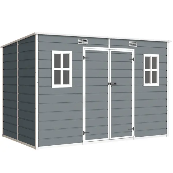 Outsunny Căsuță de Grădină pentru Depozitare Unelte 4.96m² Gri | Aosom Romania