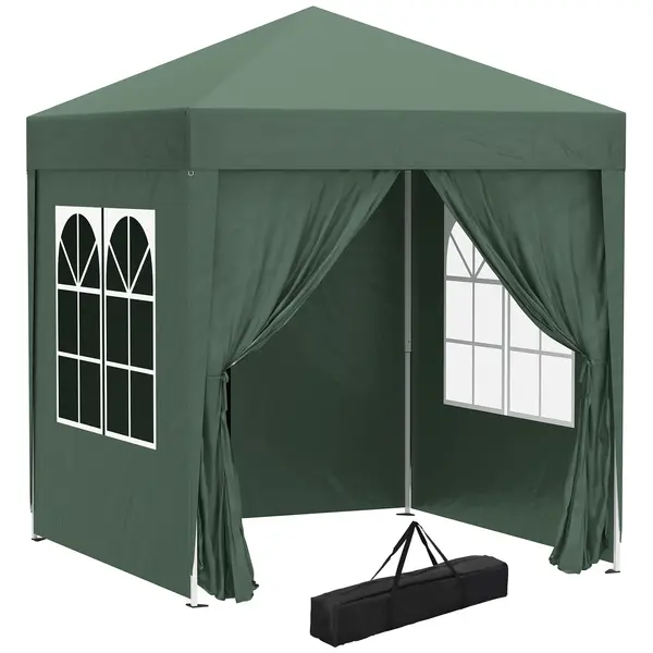 Outsunny Cort 2x2 m impermeabil cu 4 pereti detasabili, cort pliabil din metal si poliester cu husa de transport, Verde