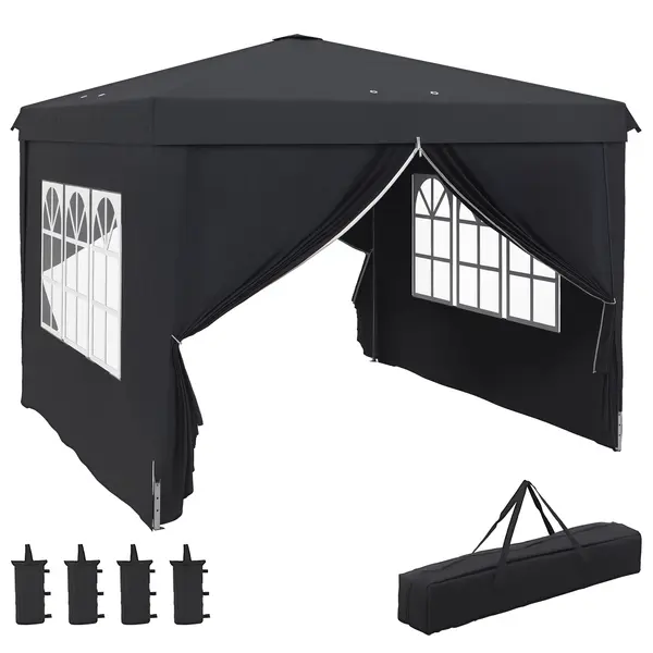 Outsunny Cort cu Copertina Pliabila de 3x3m, Adapost pentru Soare, Reglabil in Inaltime, Geanta de Transport si Saci de Nisip pentru Exterior, Gri