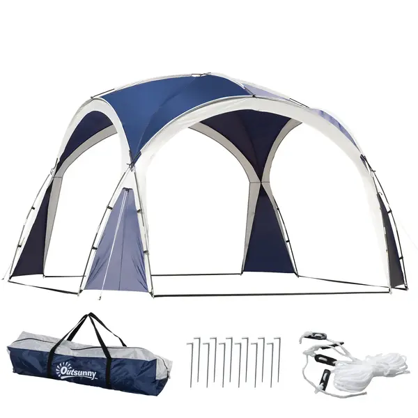 Outsunny Cort Cupolă pentru 6-8 Persoane, Pavilion, Protecție împotriva Soarelui și Ploii Mărunt, 3,5 x 3,5 x 2,22 m, Albastru | Aosom Romania