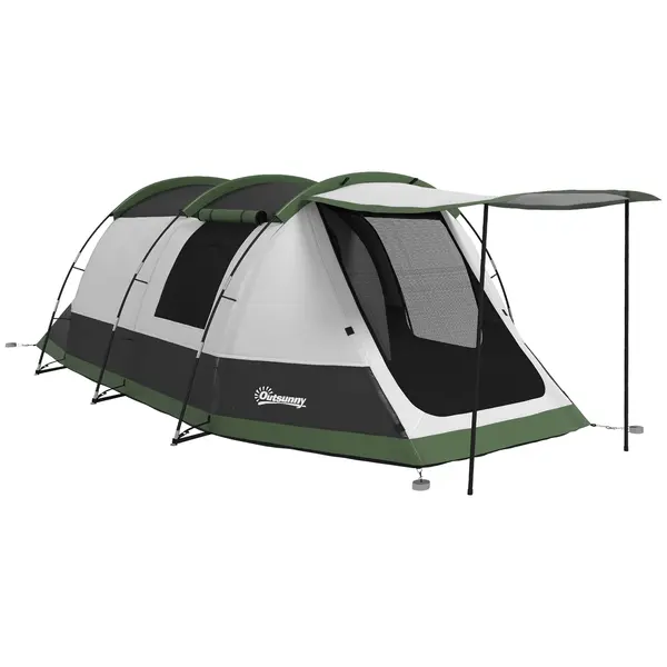 Outsunny Cort de camping familial 3-4 pers. - cort tunel cu foișor impermeabil 3000 mm ușor de ventilat | Aosom Romania