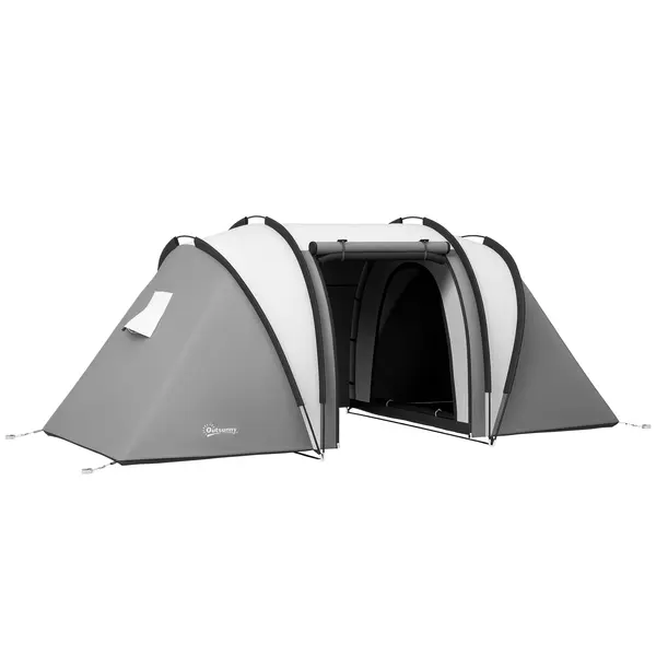 Outsunny Cort de camping familial 4-5 persoane cu 2 camere 3 ferestre, sac de transport, impermeabil, dim. 450L x 220l x 180Hcm | Aosom Romania