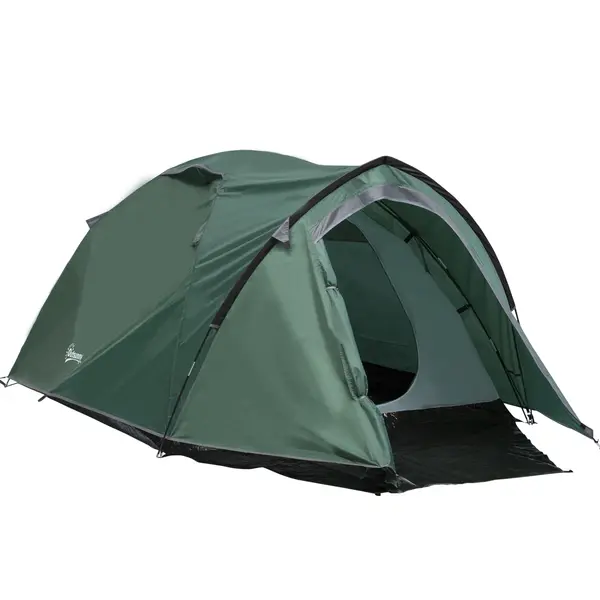 Outsunny cort de camping pentru 2 persoane, orificii din plasă, cârlig pentru lampă, geantă de transport, gri+galben | Aosom Romania