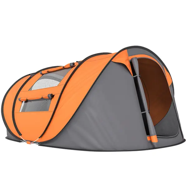Outsunny Cort de Camping Pop Up pentru 2 Persoane cu 2 Uși, 4 Ferestre și Înveliș Impermeabil, 263.5x220x123 cm, Verde | Aosom Romania