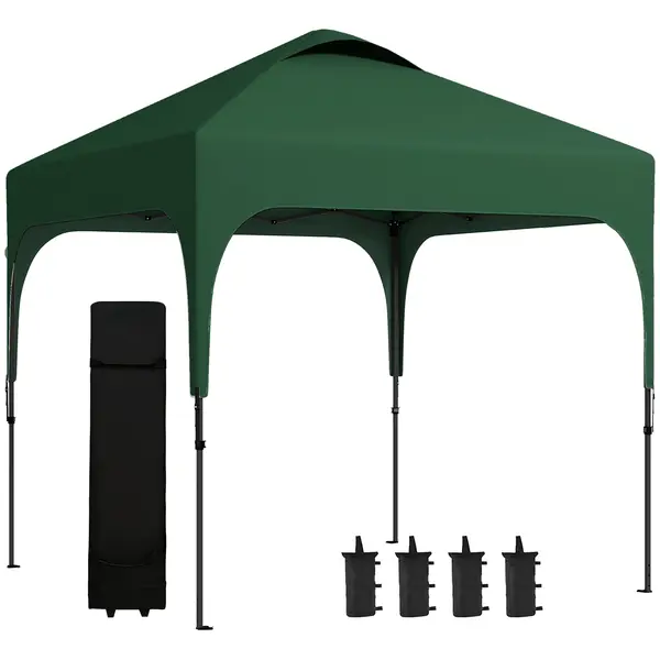 Outsunny Cort de grădină 250x250x268 cm Protecție UV50+ Reglabil pe înălțime cu 4 saci de nisip și husă de transport Verde | Aosom Romania