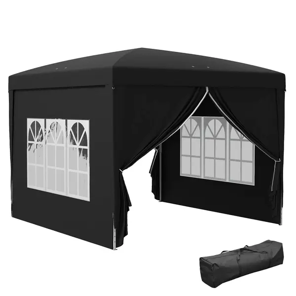 Outsunny Cort de grădină cort de recepție cort pop-up pliant 3 x 3 m 4 pereți detașabili + geantă de transport negru | Aosom Romania