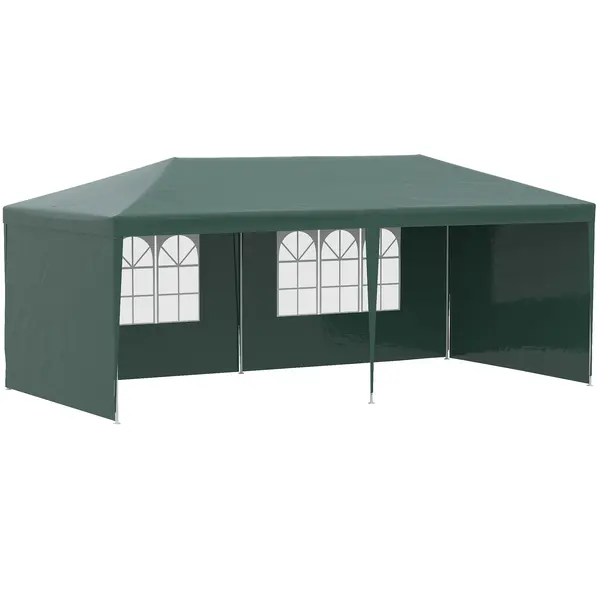 Outsunny Cort de Grădină cu Orificii de Drenaj, Pereți Detașabili și Ferestre, 6x3 m, Verde | Aosom Romania