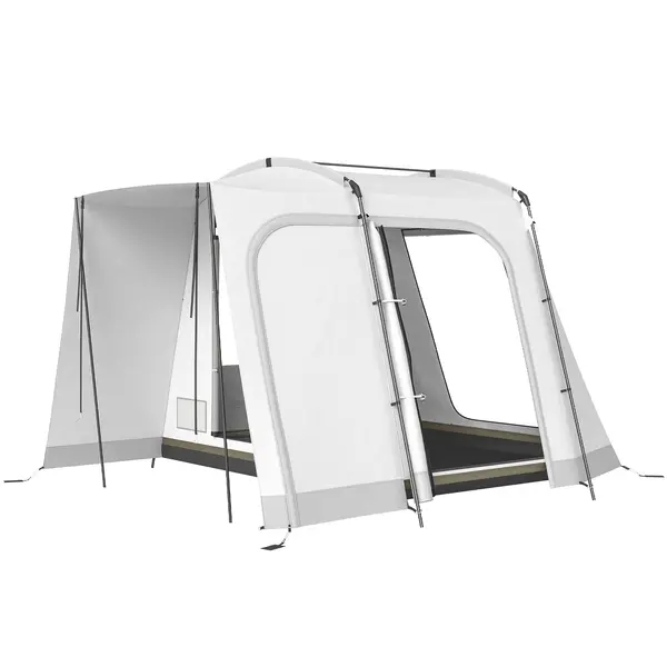 Outsunny Cort hayon pentru 2-4 persoane, 320 x 280 x 205 cm, cort auto 2 în 1 impermeabil, cort tip tunel cu 4 uși, fereastră, prelată pentru podea | Aosom Romania