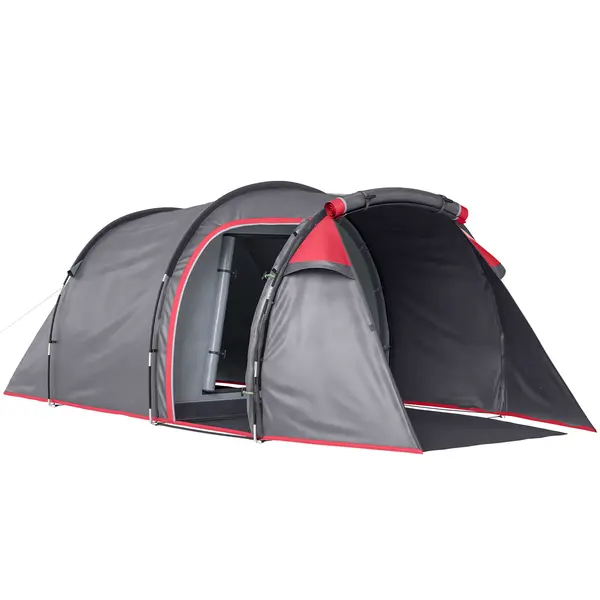 Outsunny Cort pentru Camping 2 Locuri cu Vestibul Mare, Cort Impermeabil Usi cu Fermoar, 426x206x154cm Gri | Aosom Romania