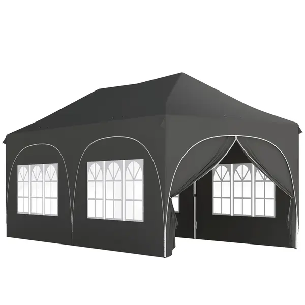 Outsunny Cort Pliabil 600x300 cm Pop-up cu 4 Laterale Detașabile Înălțime Reglabilă și Husă de Transport Gri închis | Aosom Romania