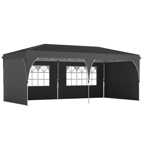 Outsunny Cort Pliabil 6x3 m cu Benzi Reflectorizante UPF 50+ Montaj Ușor Sistem Central de Blocare Impermeabil Gri închis | Aosom Romania