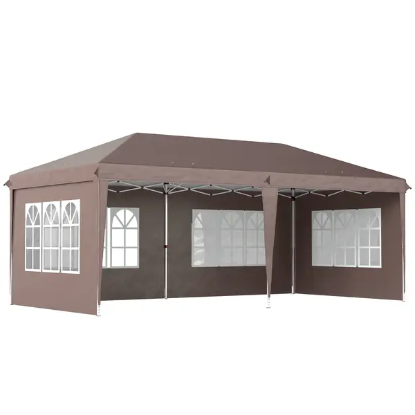 Outsunny Cort Pliabil 6x3 m Pop-up cu 4 Laterale Detașabile Foișor de Grădină cu 4 Ferestre și Sac de Transport Cafeniu | Aosom Romania