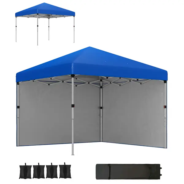 Outsunny Cort Pliabil Pop-up 3x3 m cu 2 Pereți Laterali Anti-UV Înălțime Reglabilă Saci cu Nisip și Geantă de Transport Albastru | Aosom Romania