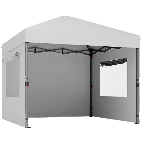Outsunny Cort Pliabil Pop-up 3x3 m cu 3 Pereți 2 Ferestre Înălțime Reglabilă UPF50+ Husă Transport și Sacii de Nisip Alb | Aosom Romania
